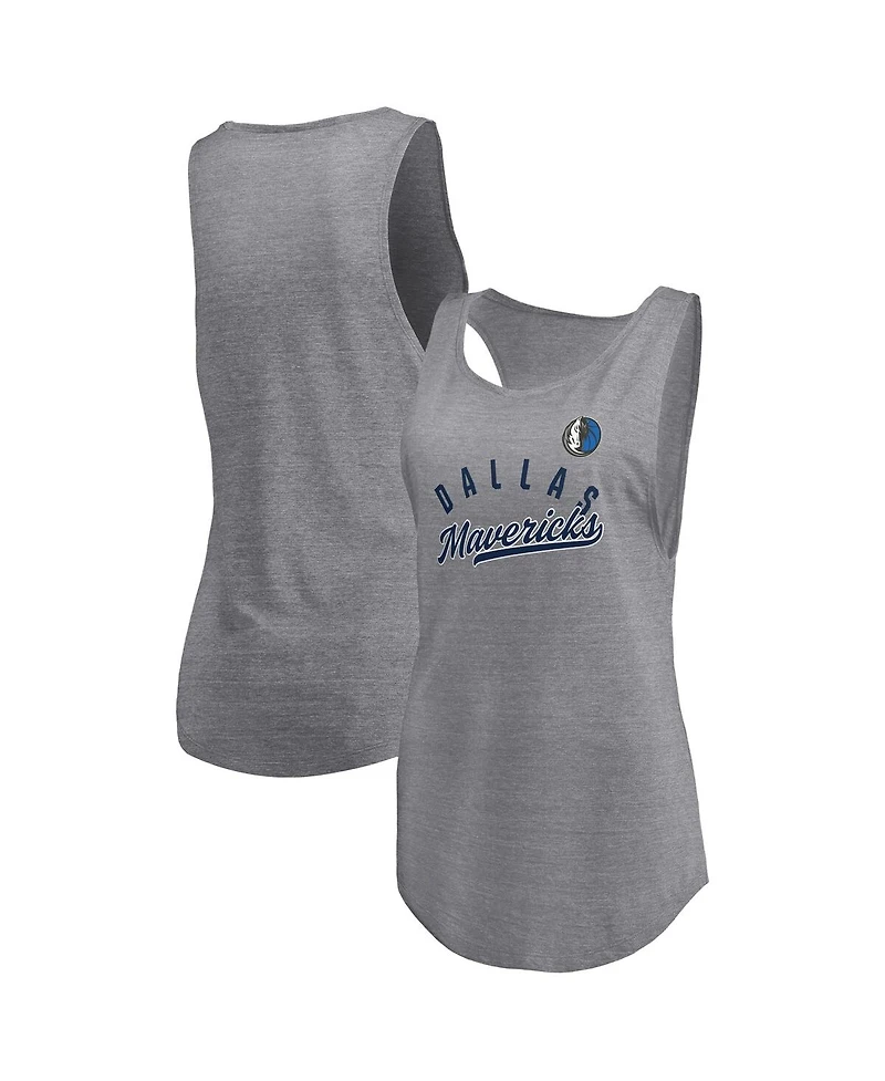 Fanatics Women's Heathered Gray Dallas Mavericks Quality Time Open Scoop Neck Tri-Blend Tank Top