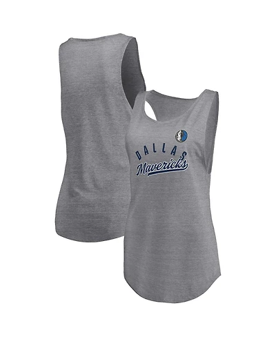 Fanatics Women's Heathered Gray Dallas Mavericks Quality Time Open Scoop Neck Tri-Blend Tank Top