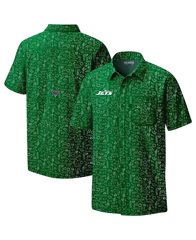 Columbia Pfg Men's Green New York Jets Super Slack Tide Omni-Wick Button-Up Shirt