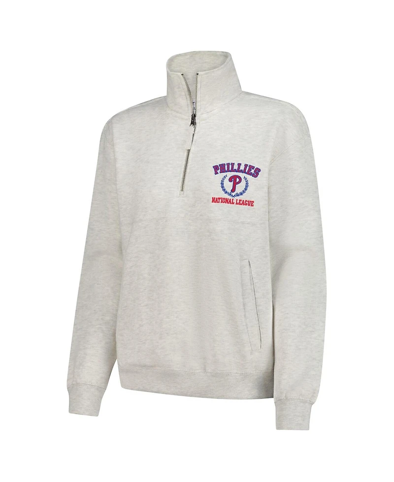Soft As A Grape Women's Oatmeal Philadelphia Phillies Quarter-Zip Fleece Pullover Sweatshirt