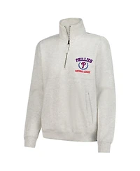 Soft As A Grape Women's Oatmeal Philadelphia Phillies Quarter-Zip Fleece Pullover Sweatshirt