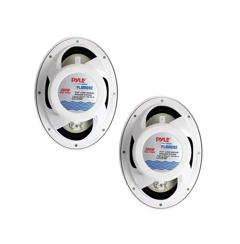 Pyle Dual 6'' x 9'' Water Resistant Marine Speakers, 2-Way Full Range Stereo Sound, 260 Watt, White