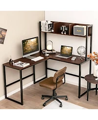 Mecale Industrial L-Shaped Desk Bookshelf 55 Inch Corner Computer Gaming Table