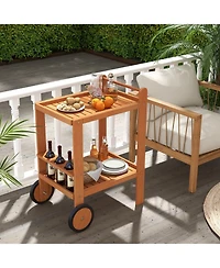 Mecale 2 Tier Rolling Serving Cart with Wine Bottle Holders and 2 Rubber Wheels