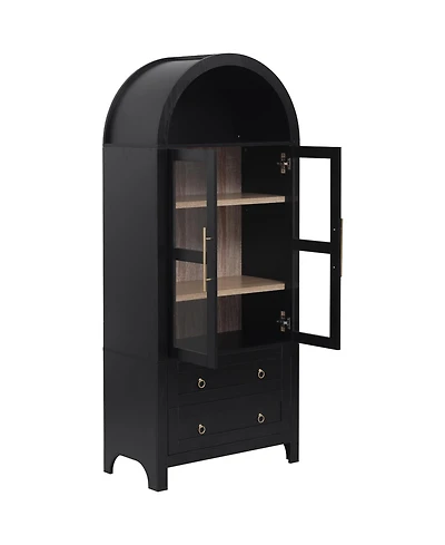 Casainc 71" Tall Arched Kitchen Pantry Cabinet with Glass Doors, Adjustable Shelves & 2 Large Drawers