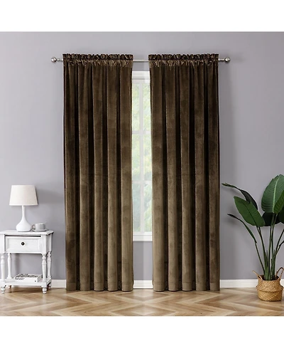 Kate Aurora Royal Living 2 Pack Rod Pocket Light Filtering Velvet Window Curtain Panels - Navy Blue