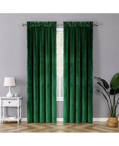 Kate Aurora Royal Living 2 Pack Rod Pocket Light Filtering Velvet Window Curtain Panels - Gray