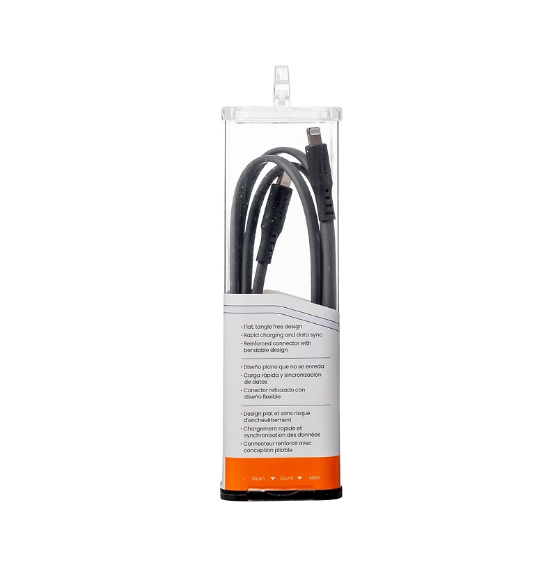 Ventev Flat Usb C to Apple Lightning High Speed Tangle-Free Foot Cable-Gray