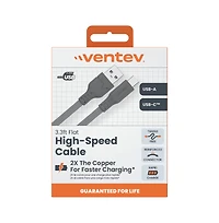 Ventev Flat Usb A to Usb C High Speed Tangle-Free 3.3 Foot Cable-Gray