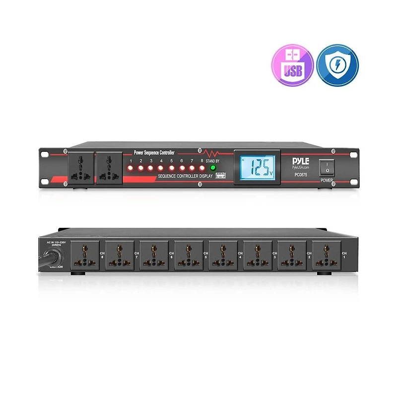 Pyle Power Sequence Controller - Pro Electronics Power Supply Conditioner Sequencer with Lcd Display, Usb Power Charge, Rack Mountable