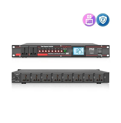 Pyle Power Sequence Controller - Pro Electronics Power Supply Conditioner Sequencer with Lcd Display, Usb Power Charge, Rack Mountable