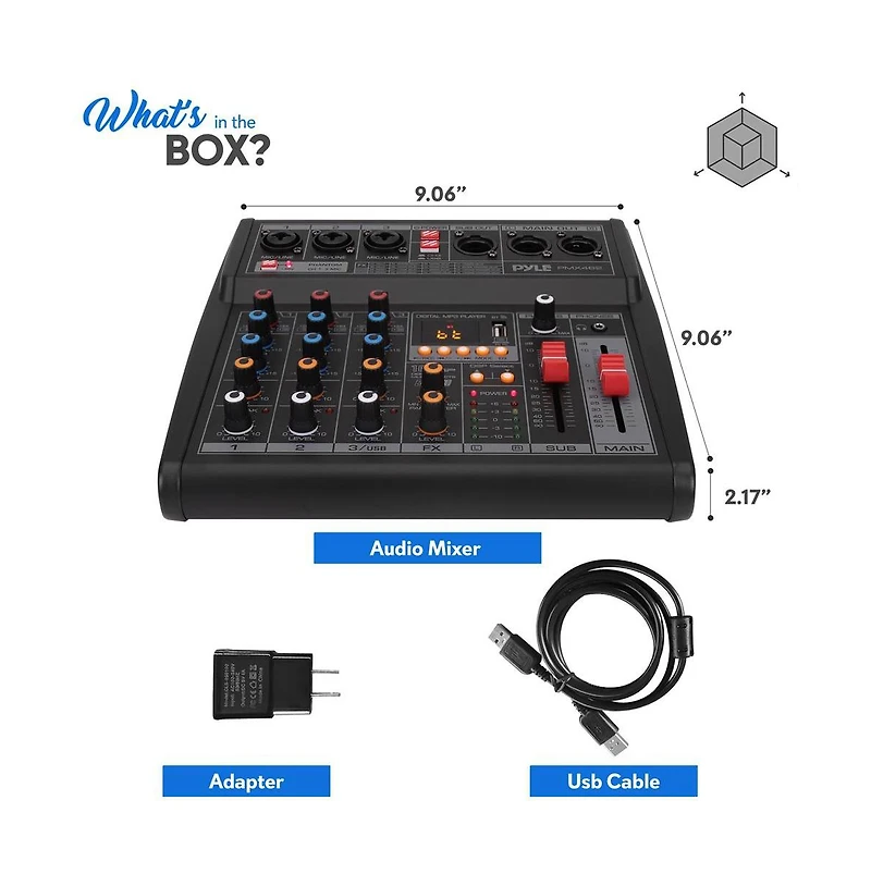 Pyle 3-Channel Audio Mixer With Usb Interface, Built-in Fx Processor, MP3 Player, Xlr & 6.35 Jack Connectors