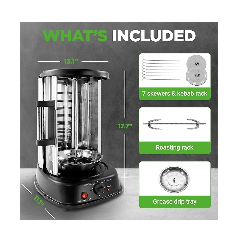 NutriChef Vertical Rotisserie Oven - Rotating Kebob Cooker