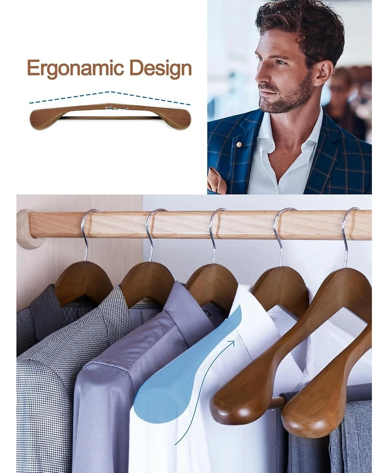 Wide Shoulder Suit Wooden Hangers Walnut 12 Pack