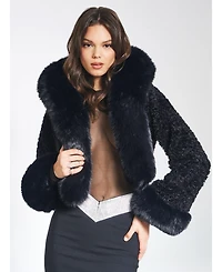 Miss Circle Women's Kali Black Cropped Faux Fur Jacket With Hood