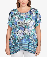 Ruby Rd. Plus Floral Striped Border Flutter Sleeve Top