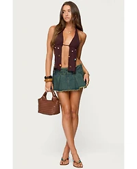Edikted Women's Beaded Distressed Knit Split Front Top