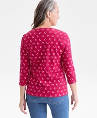 Style & Co Women's Printed 3/4-Sleeve Henley Top