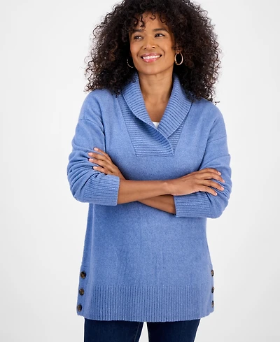 Style & Co Women's Shawl Collar Button-Hem Tunic Sweater, Created for Macy's