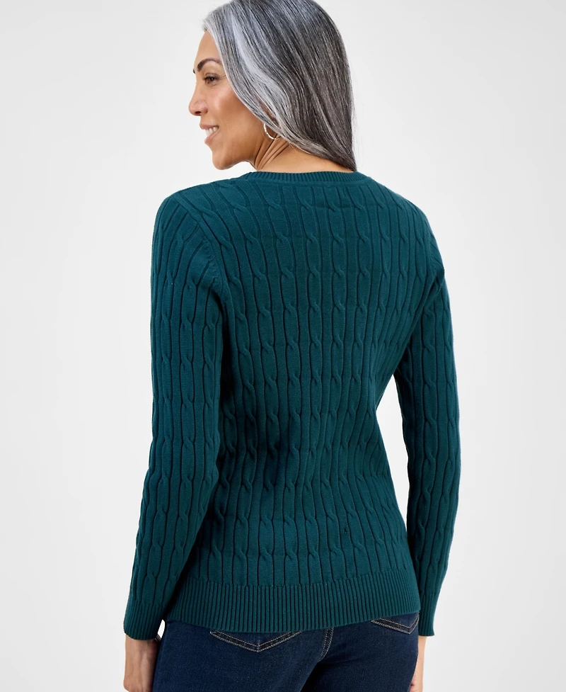 Style & Co Women's Cotton Cable-Knit Crewneck Sweater, Created for Macy's