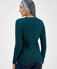 Style & Co Women's Cotton Cable-Knit Crewneck Sweater, Created for Macy's