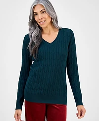 Style & Co Women's Cotton Cable-Knit V-Neck Sweater, Created for Macy's