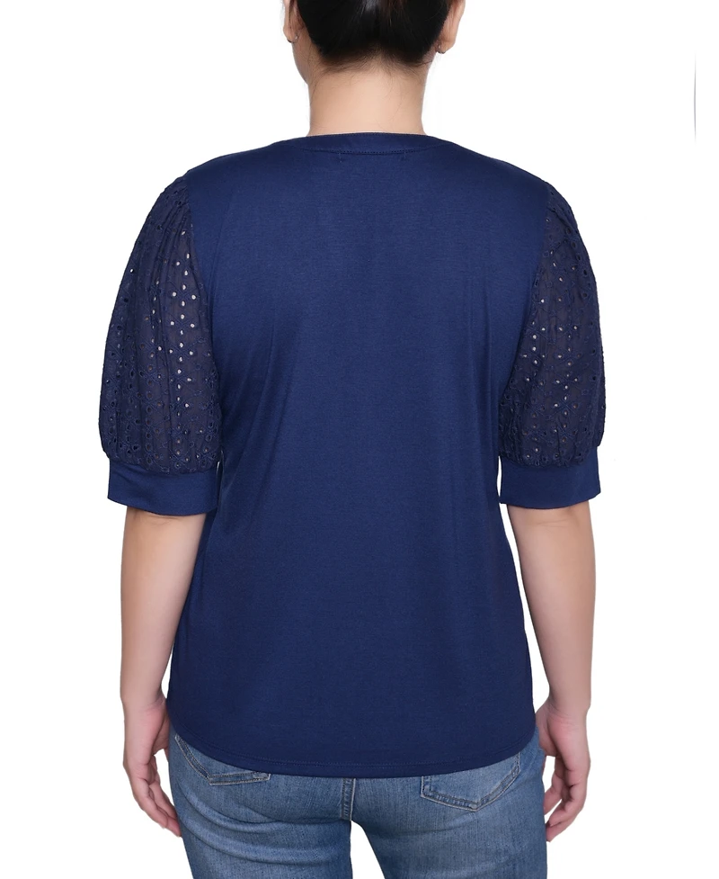 Ny Collection Petite Puff Elbow Sleeve Top