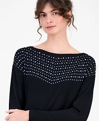 Ak Anne Klein Women's Embellished Drop-Shoulder Sweater