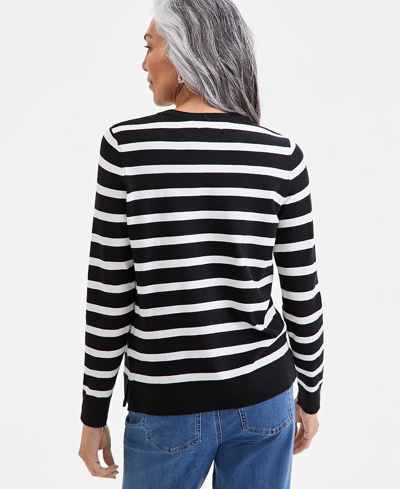 Style & Co Women's Striped Long-Sleeve Crewneck Sweater, Macy's Exclusive