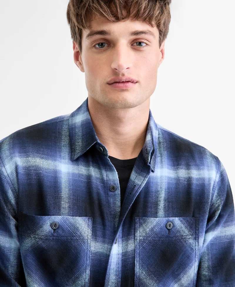 Sun + Stone Men's Iverson Long-Sleeve Cotton Flannel Plaid Shirt, Macy's Exclusive