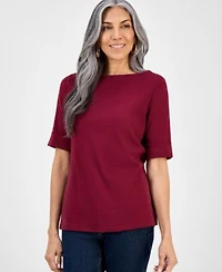 Style Co Womens Boat Neck Elbow Sleeve Cotton Top Pxs 4x Exclusively At Macys