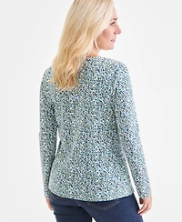 Style & Co Women's Printed Long-Sleeve Scoop-Neck Knit Top, Macy's Exclusive