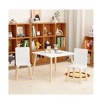 Cesicia Kids Table and 2 Chairs Set, 3 Pieces Toddler Table and Chair Set, Wooden Activity Play Table Set (White)