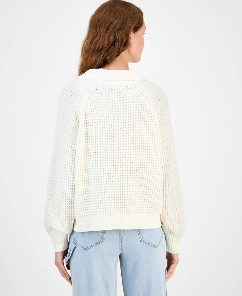 Ultra Flirt Juniors' Snap-Front Chenille Long-Sleeve Sweater