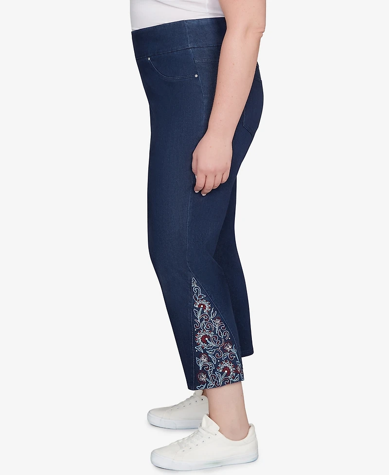 Ruby Rd. Plus Super Soft Stretch Denim Embroidered Ankle Jeans