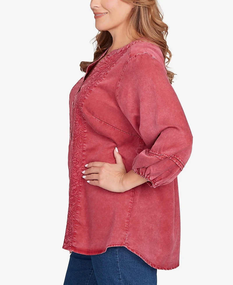 Ruby Rd. Plus Artisan Embroidered Button Front Top