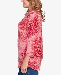 Ruby Rd. Plus Tie Dye Scroll Floral Top