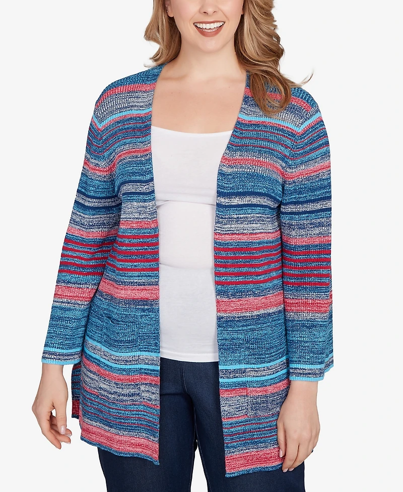 Ruby Rd. Plus Open Ribbed Stripe Front Pocket Cardigan Sweater