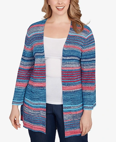 Ruby Rd. Plus Open Ribbed Stripe Front Pocket Cardigan Sweater