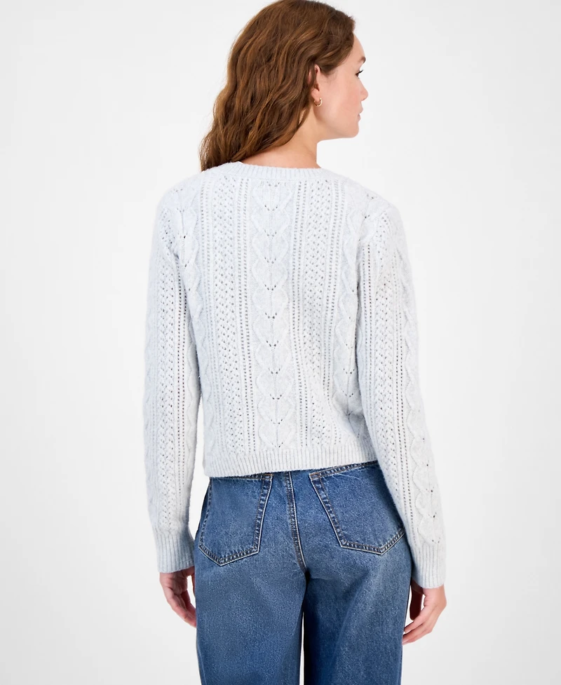 Hippie Rose Juniors' Cable-Knit Button-Front Lady Cardigan