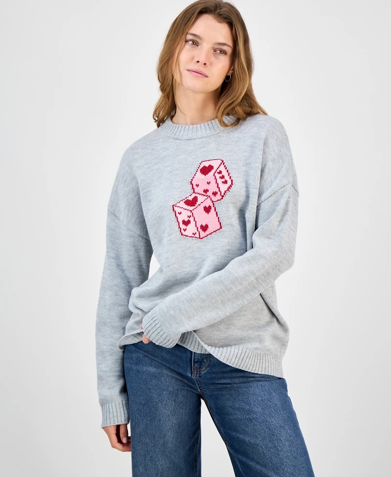 Just Polly Juniors' Heart Dice Crewneck Sweater