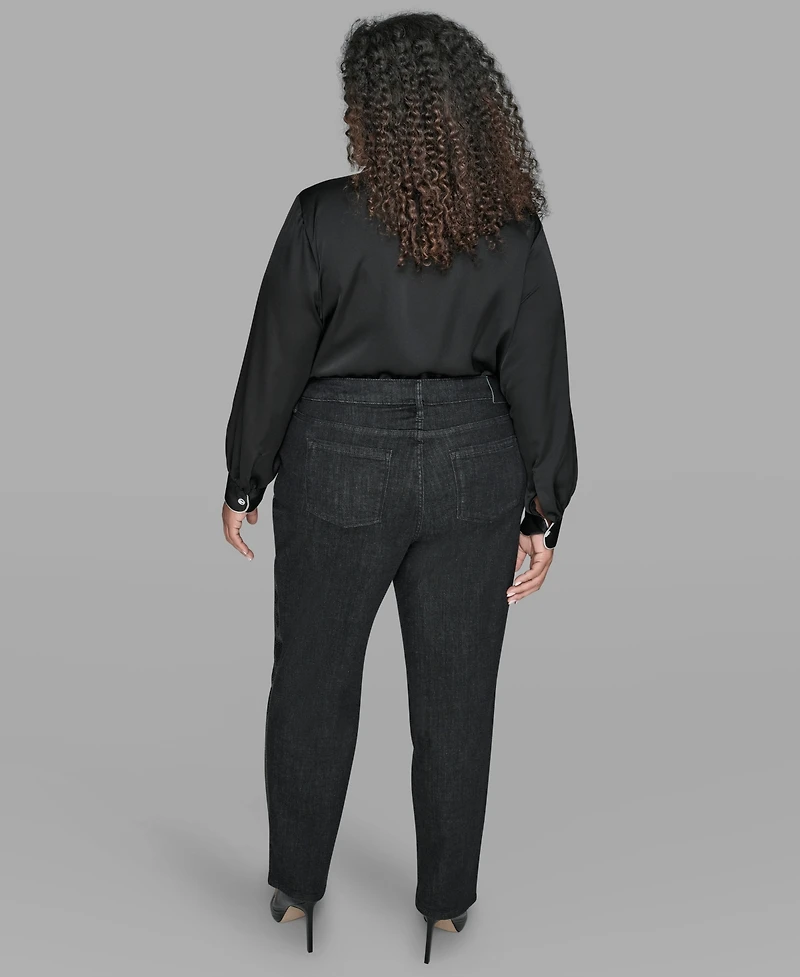 Karl Lagerfield Paris Plus Rhinestone Trim High Rise Denim Pants