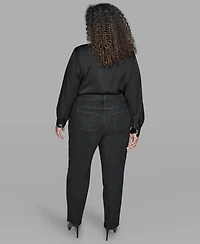 Karl Lagerfield Paris Plus Rhinestone Trim High Rise Denim Pants