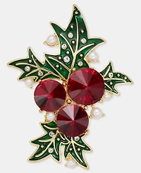 Holiday Lane Crystal & Imitation Pearl Mistletoe Pin, Macy's Exclusive