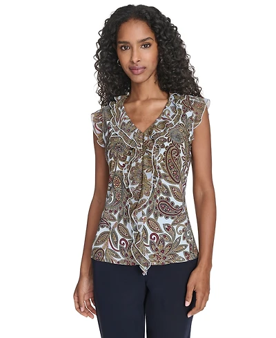 Tommy Hilfiger Women's Paisley Ruffle Front Top