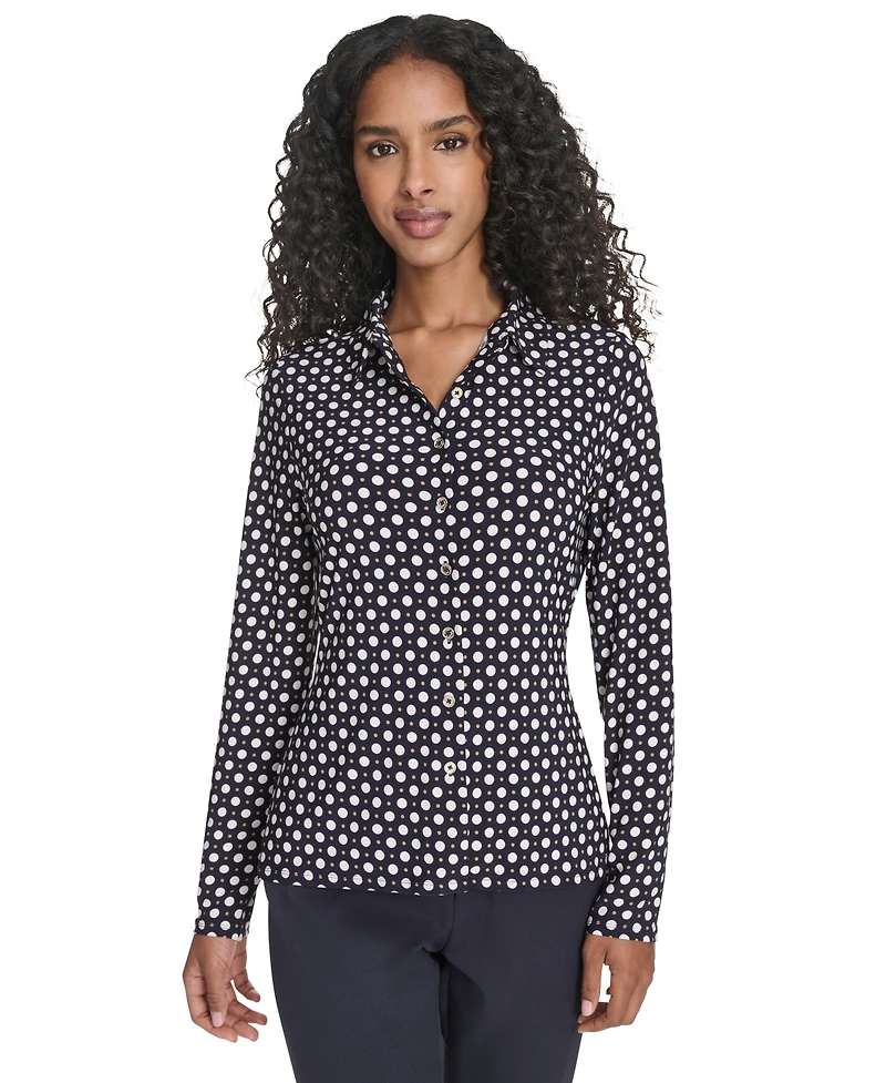 Tommy Hilfiger Women's Double Dot Knit Button-Up Top
