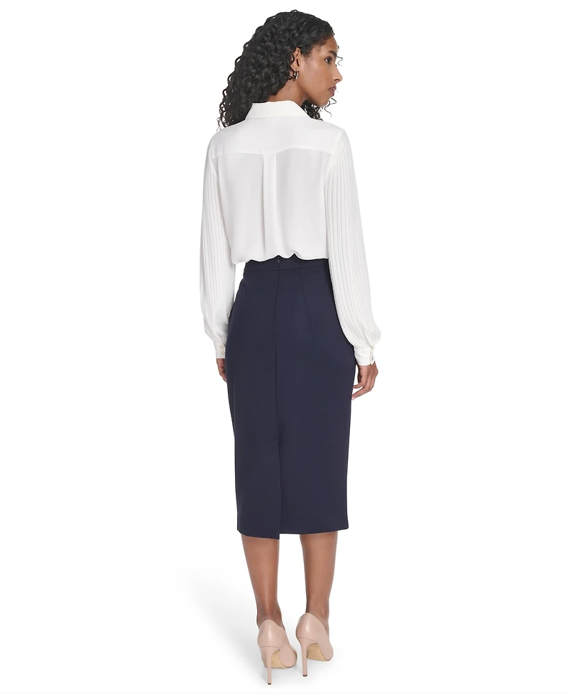 Tommy Hilfiger Women's Pleated Sleeve Button Up Blouse