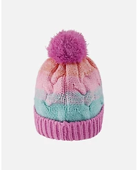Deux par Girl Lined Knit Pompom Hat Pink, Orange and Turquoise - Toddler|Child