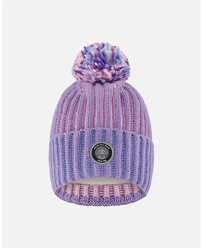 Deux par Girl Lined Knit Pompom Hat Blue, Purple and Pink - Toddler|Child