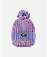 Deux par Girl Lined Knit Pompom Hat Blue, Purple and Pink - Toddler|Child